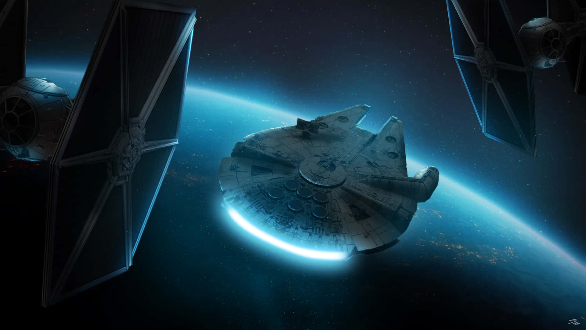 The Millenium Falcon Separates The Galactic Rebels From The Forces Of The Dark Side Background