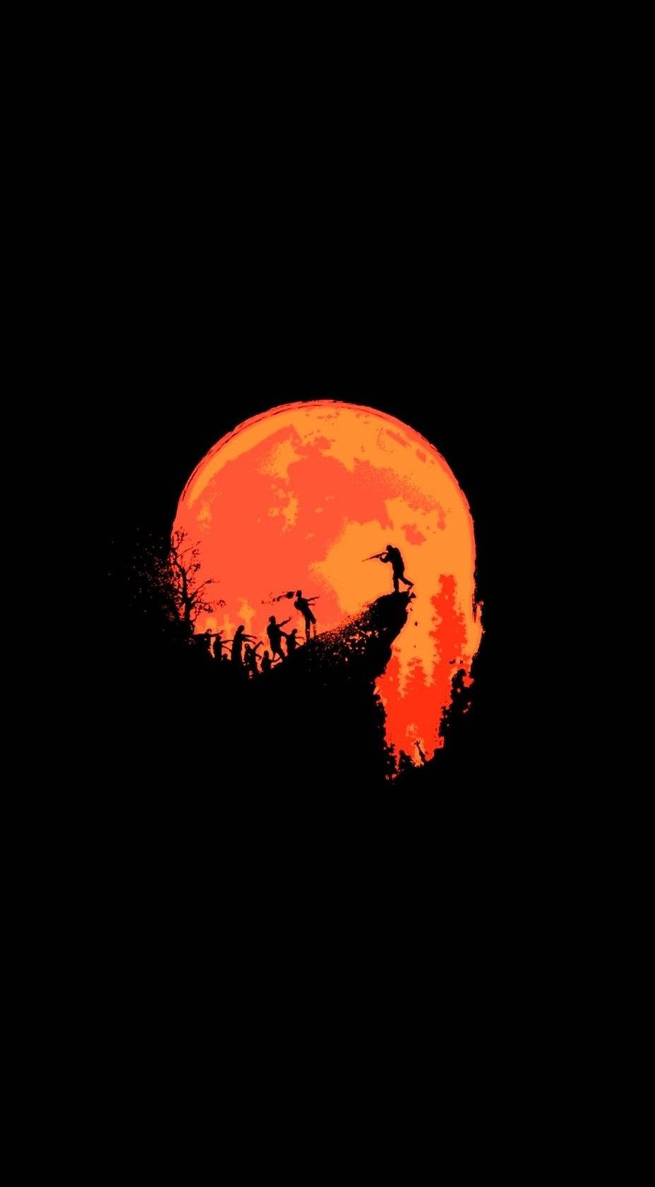 The Moon Glows Orange Atop A Stunning Cliff Face.