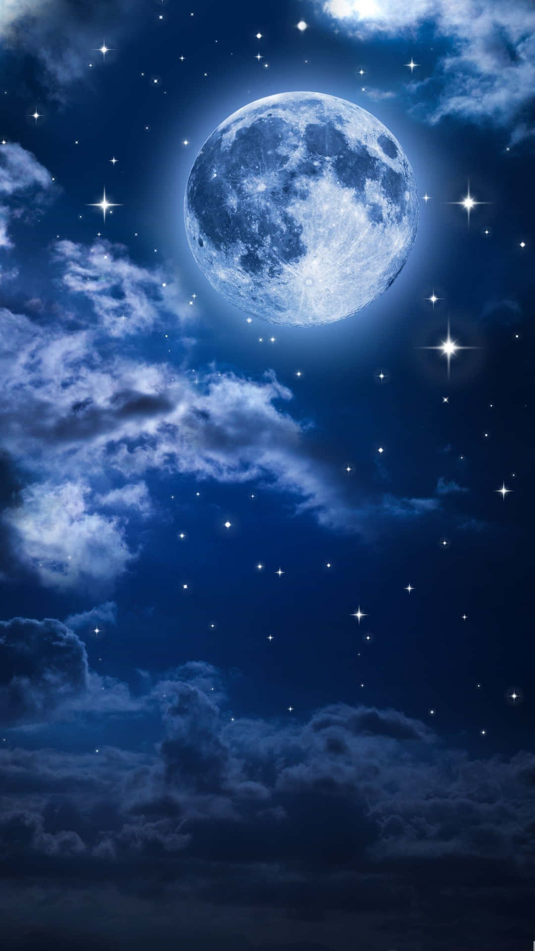 The Moon Is In The Sky With Stars And Clouds Background