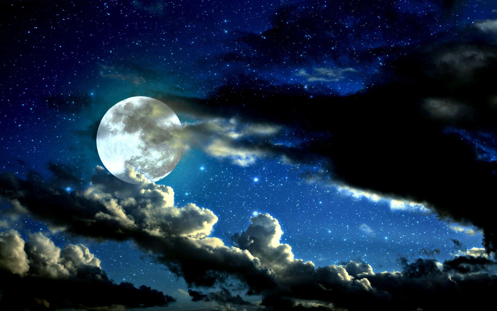 The Moon Is Seen Through Clouds In The Sky Background