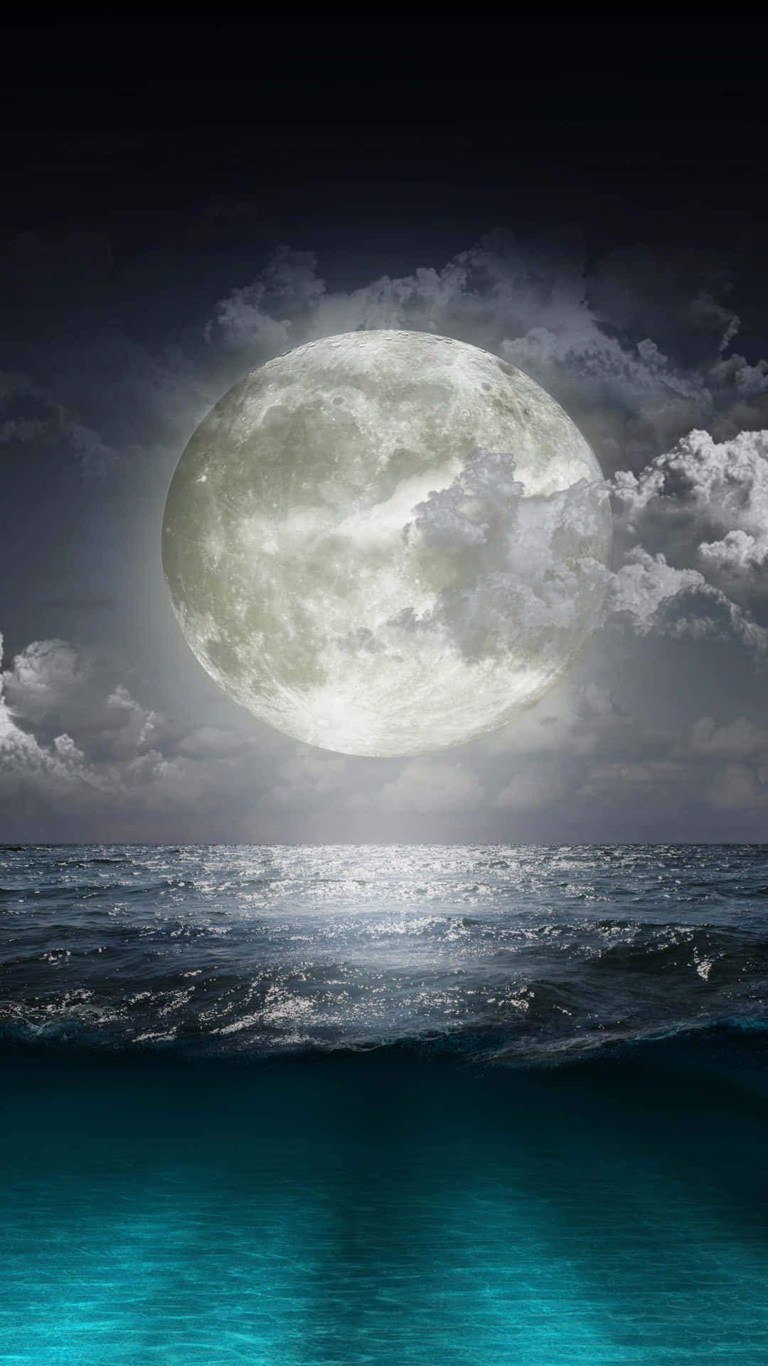 The Moon With Ocean Waves Iphone Background