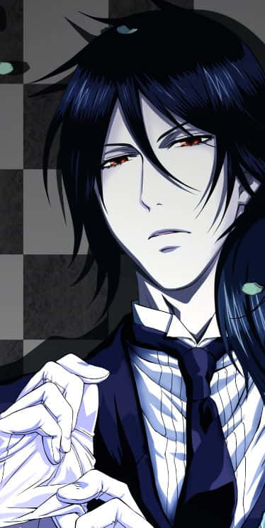 The Mysterious Sebastian Michaelis Smirks Against The Dark Backdrop Background