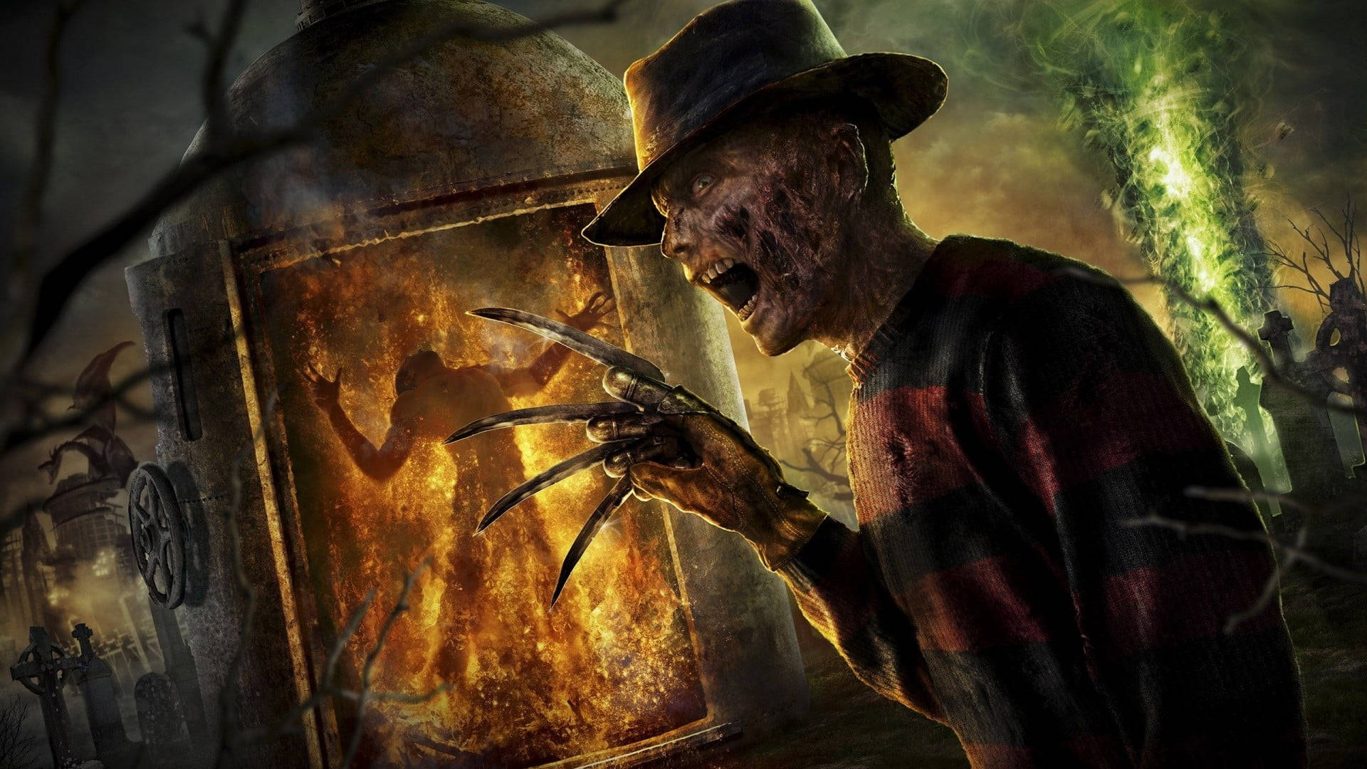 The Mythical Freddy Krueger In A Spooky Cemetery Background