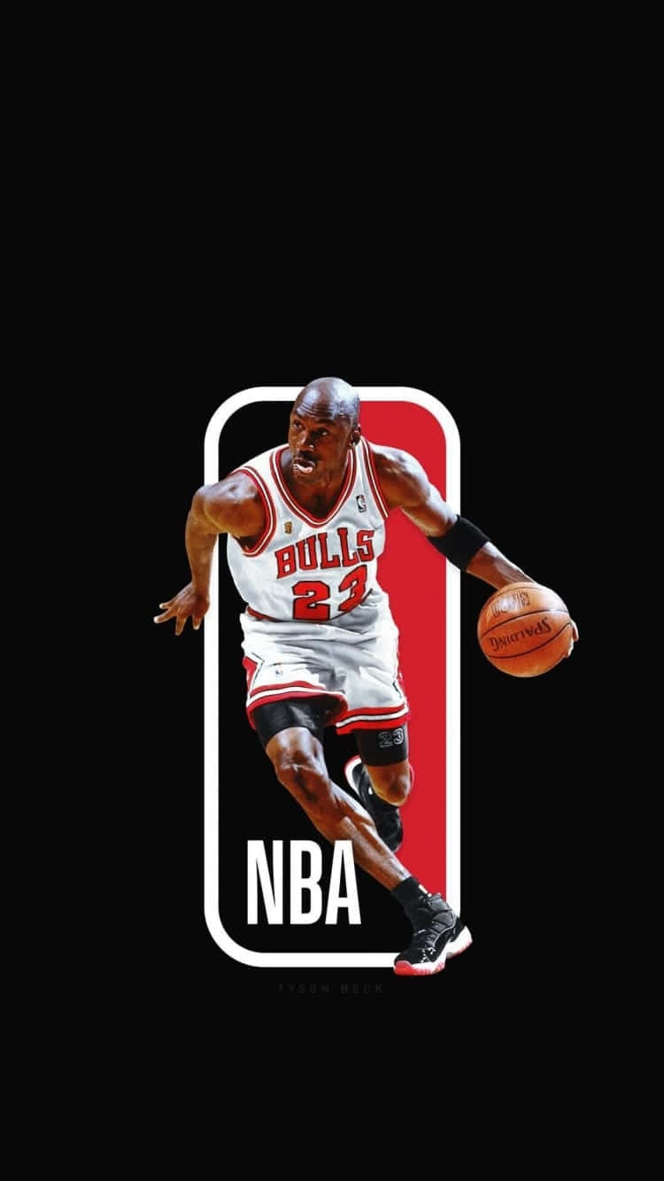 The Nba Logo With A Basketball Player On It Background