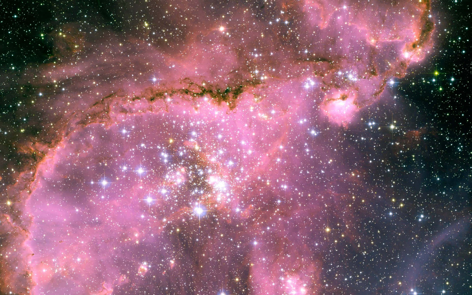 The Nebula Is Pink And Has Stars In It Background