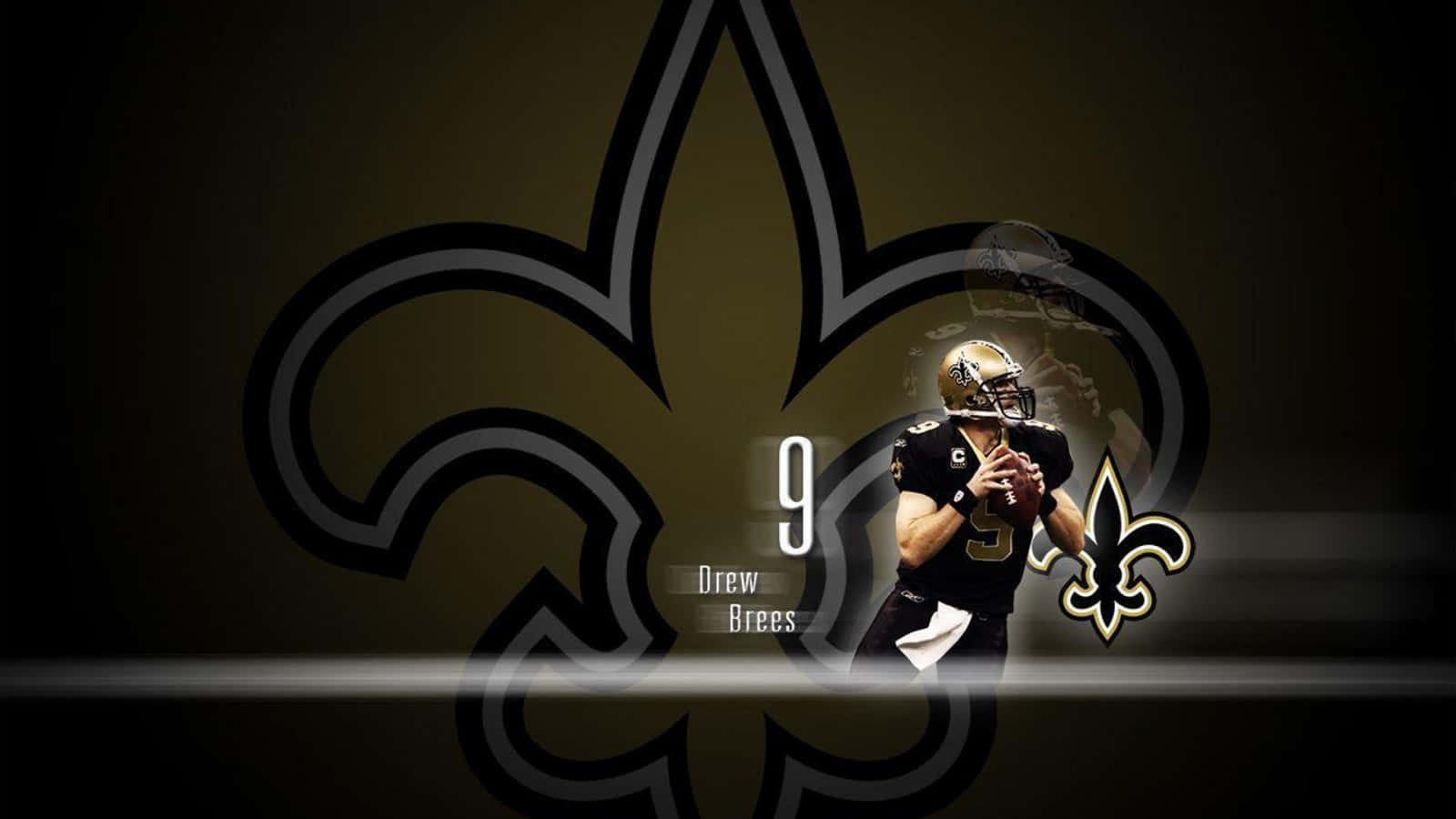 The New Orleans Saints Logo With A Football Player Background