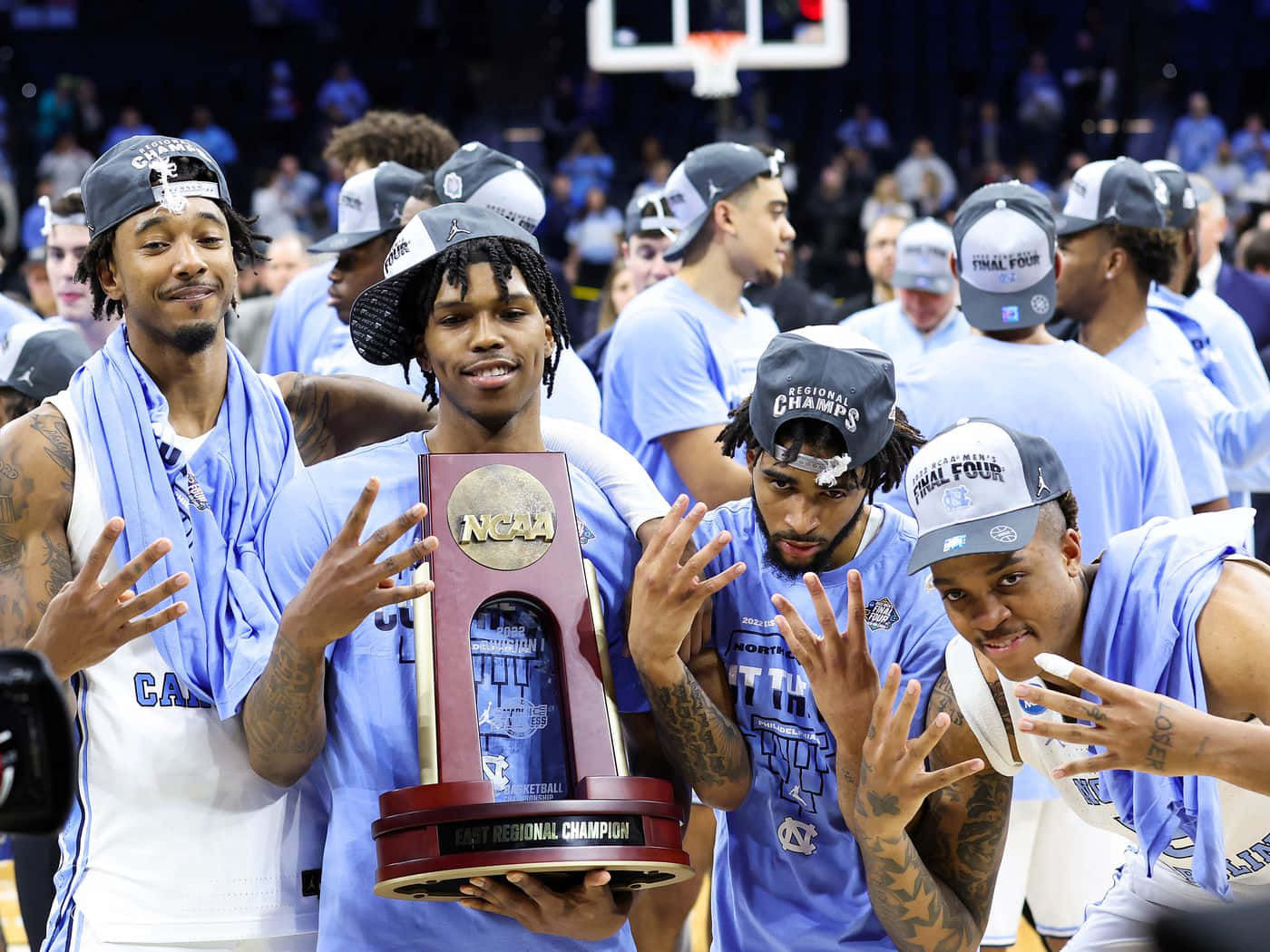 The North Carolina Tar Heels Celebrate Their Win Background