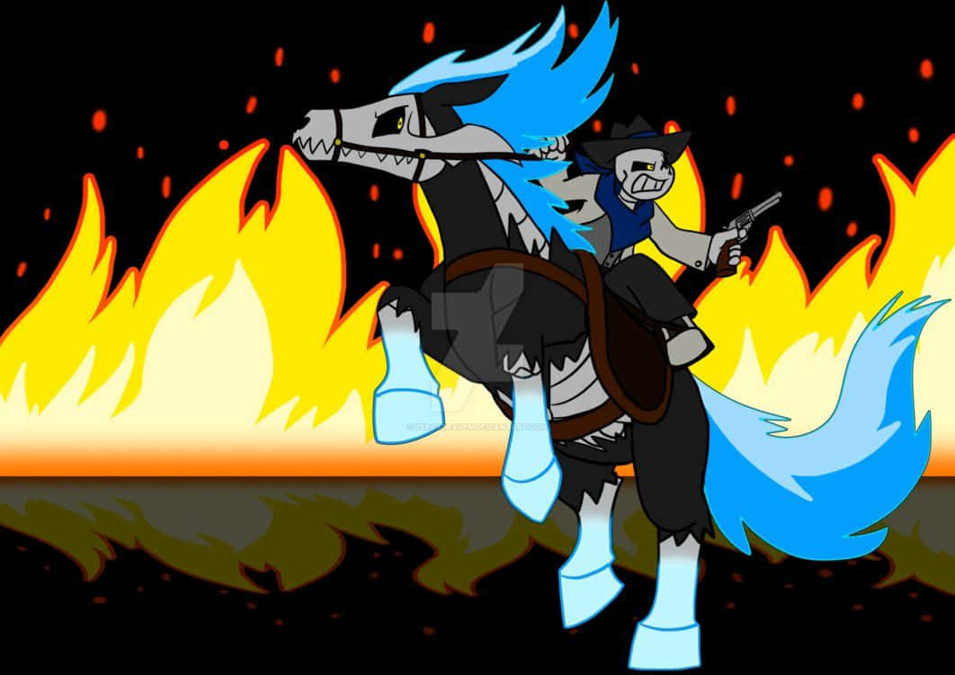 The Outlaw Skull Riding On Magical Undead Horse Background