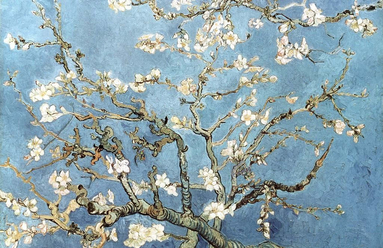 The Peaceful Landscape Of An Almond Tree Blooming In Spring, As Captured By Poet And Master Of Art, Van Gogh Background