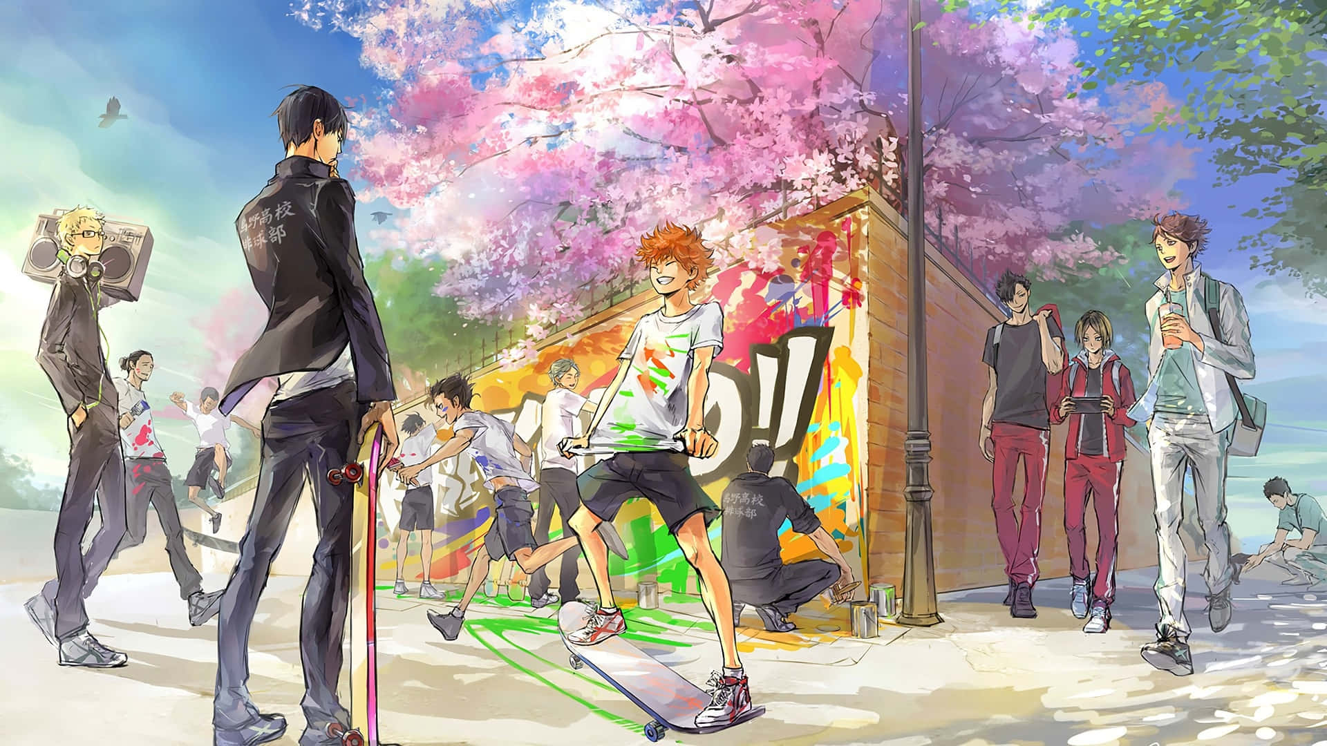 The Players Of Nekoma High School Participating In A Volleyball Match Background