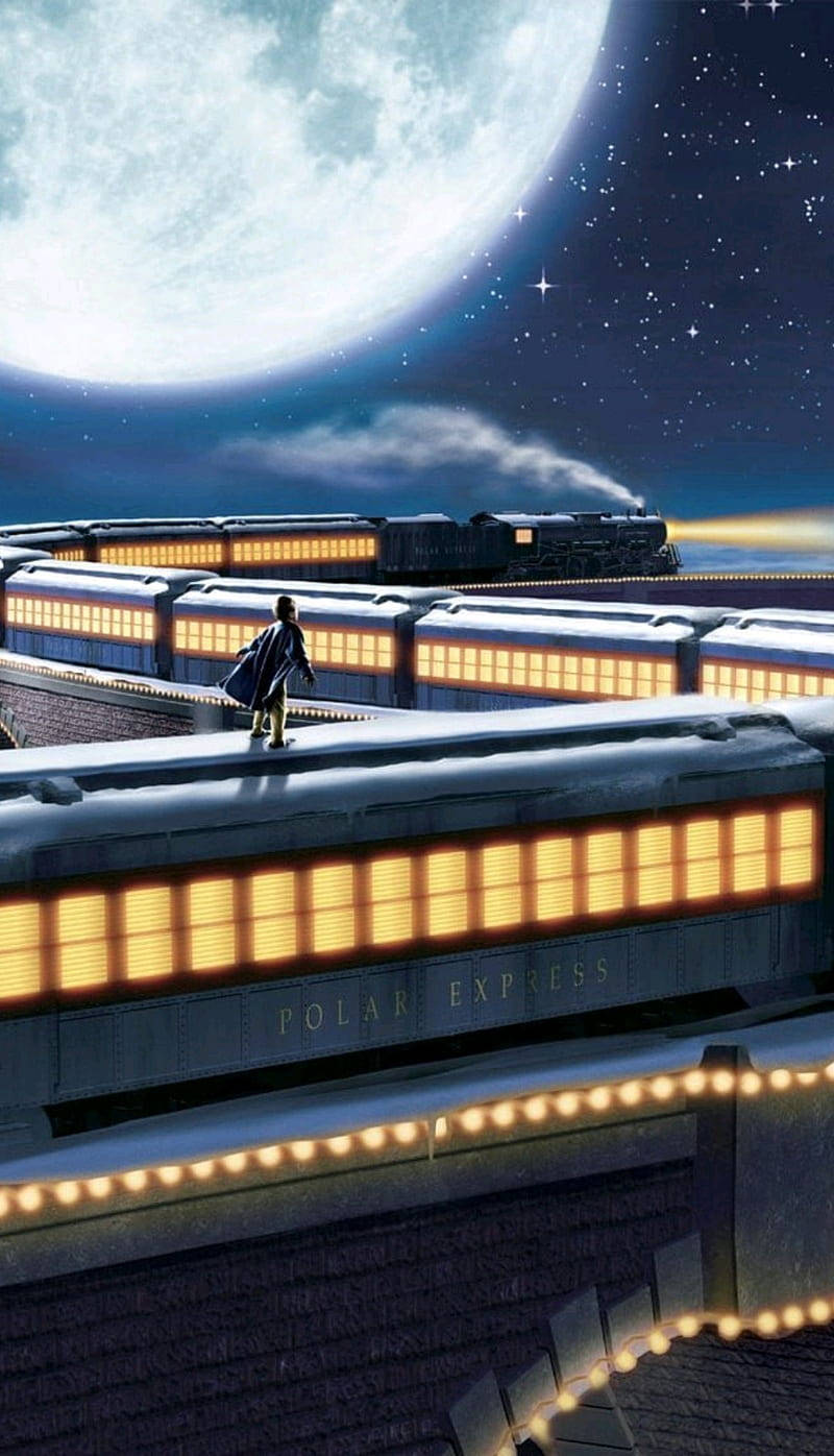 The Polar Express Under A Full Moon Background