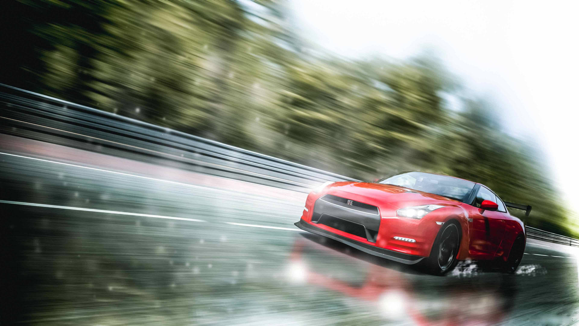 The Powerful Glory – Nissan Skyline Gtr R35 On A Damp Road Background