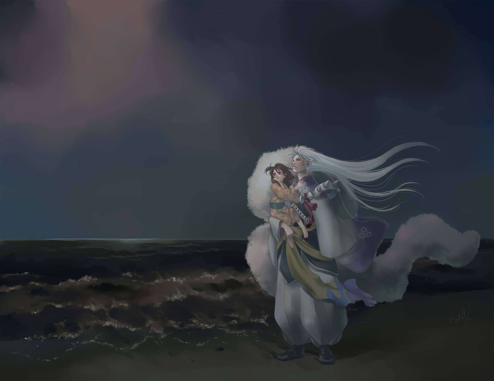 The Powerful Sesshomaru In Action Background
