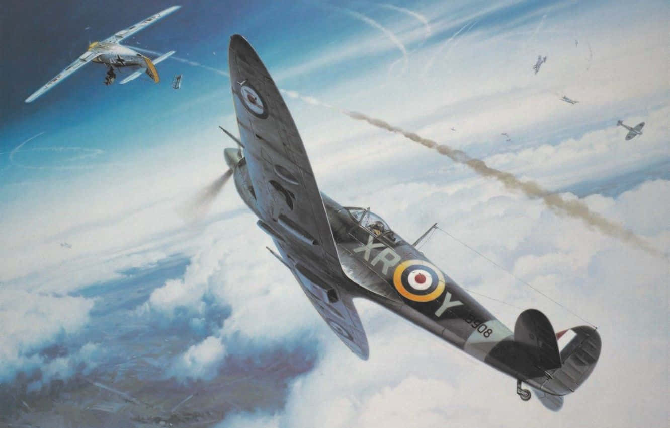The Powerful Spitfire Flying Through The Skies Background