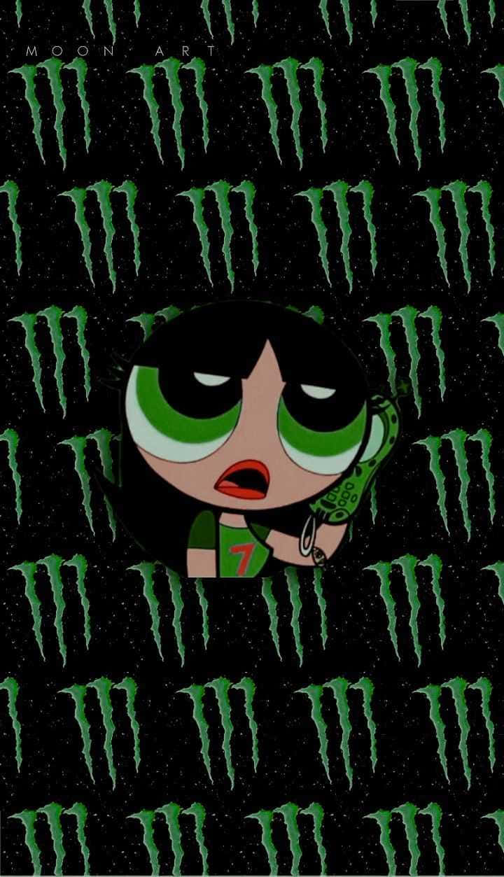 The Powerpuff Girl With Green Monsters On Her Face Background