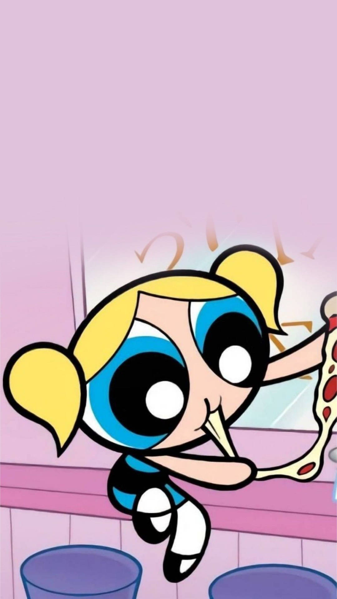 The Powerpuff Girls Bubbles Eating Pizza Background