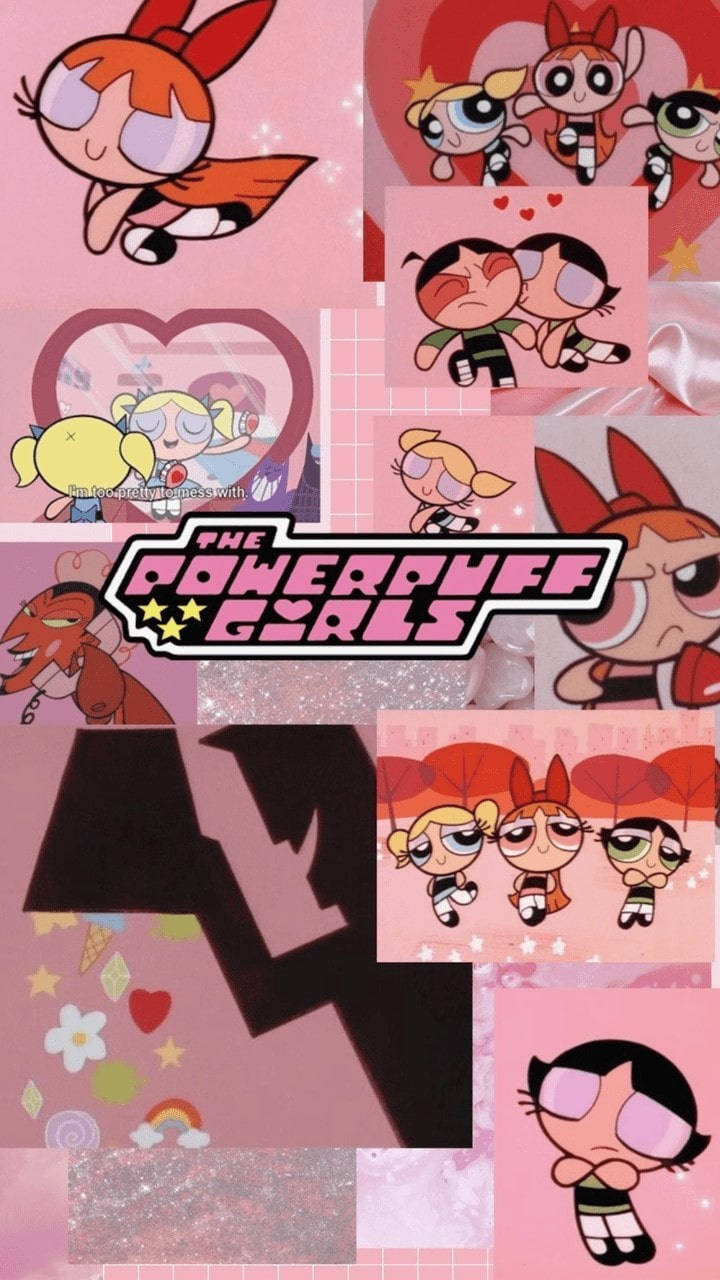 The Powerpuff Girls Pink Collage Background