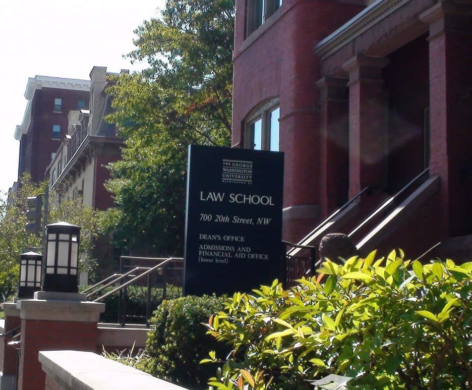 The Prestigious Sign Of George Washington University Law School. Background