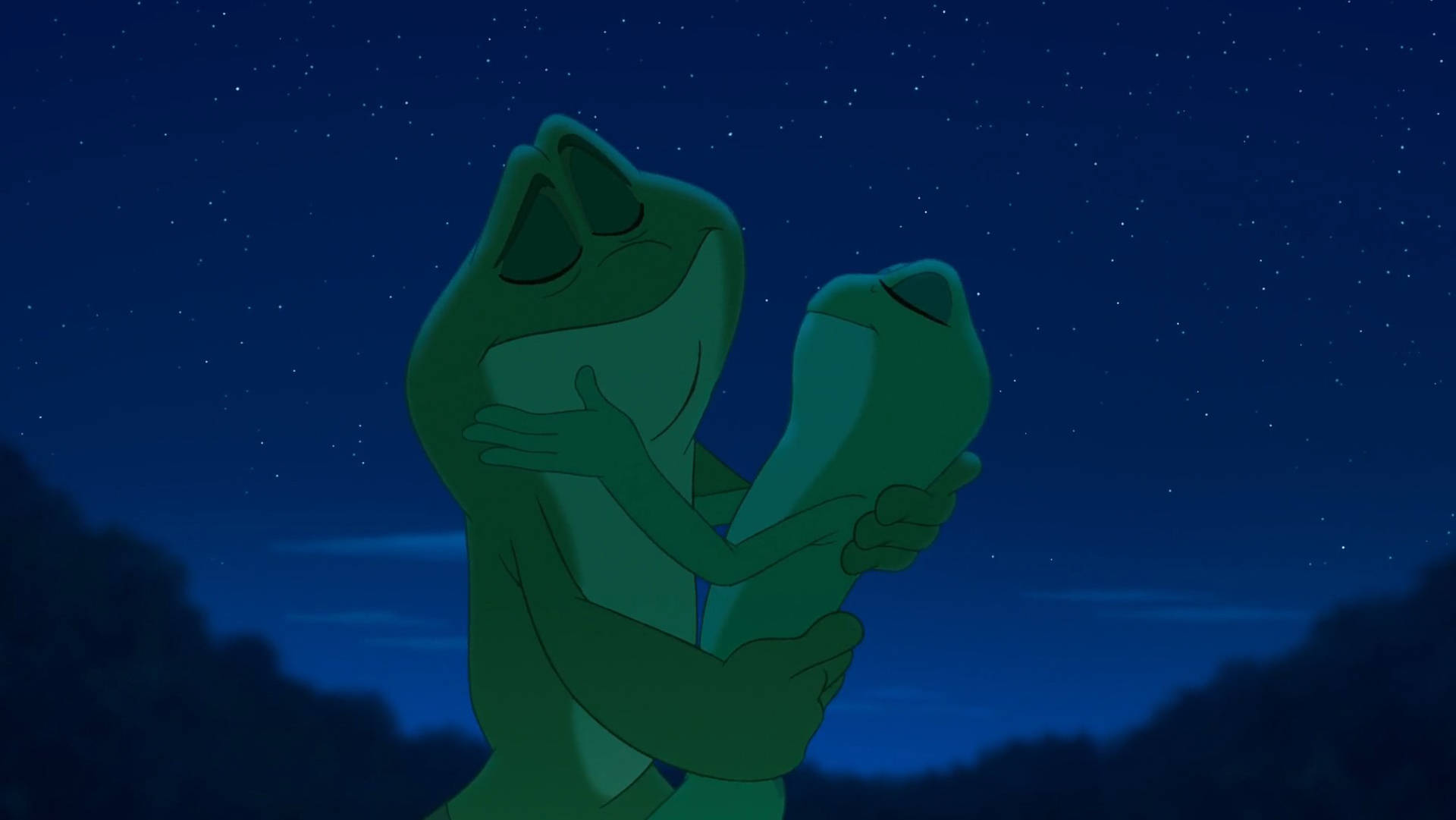 The Princess And The Frog Under Starry Sky Background