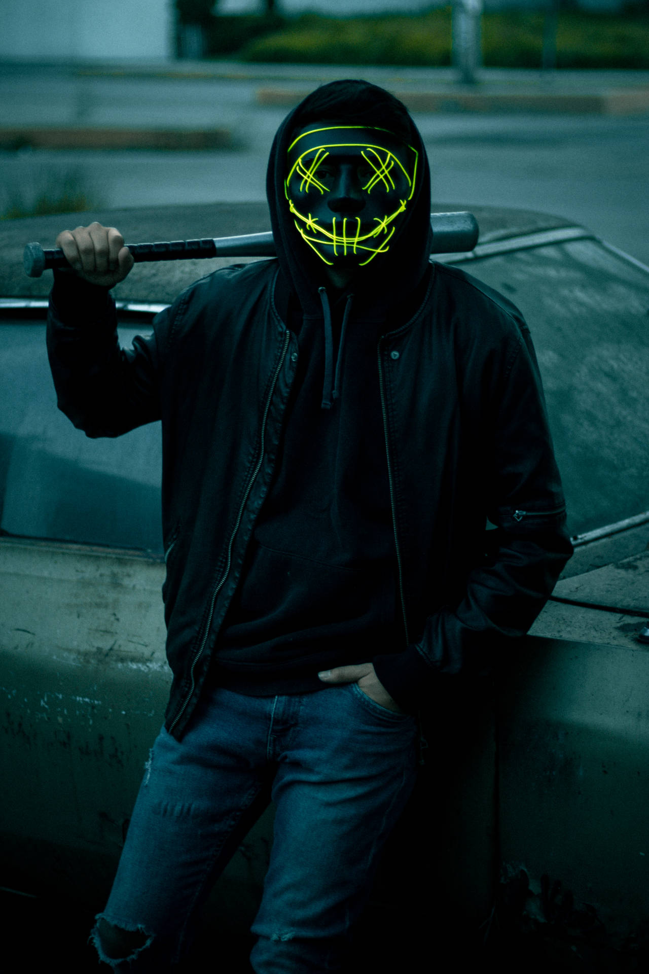 The Purge Mask And Baseball Bat Background