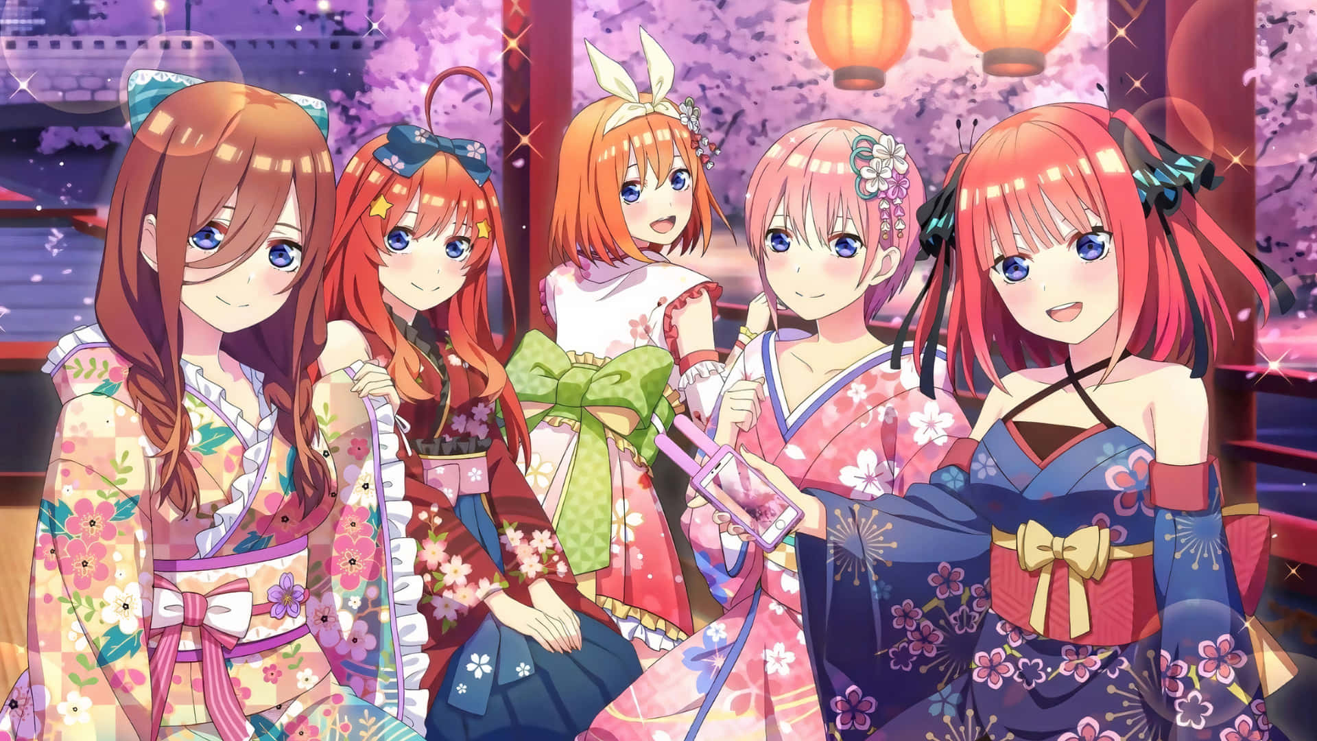 The Quintessential Nakano Sisters Wearing Trendy Kimono Background