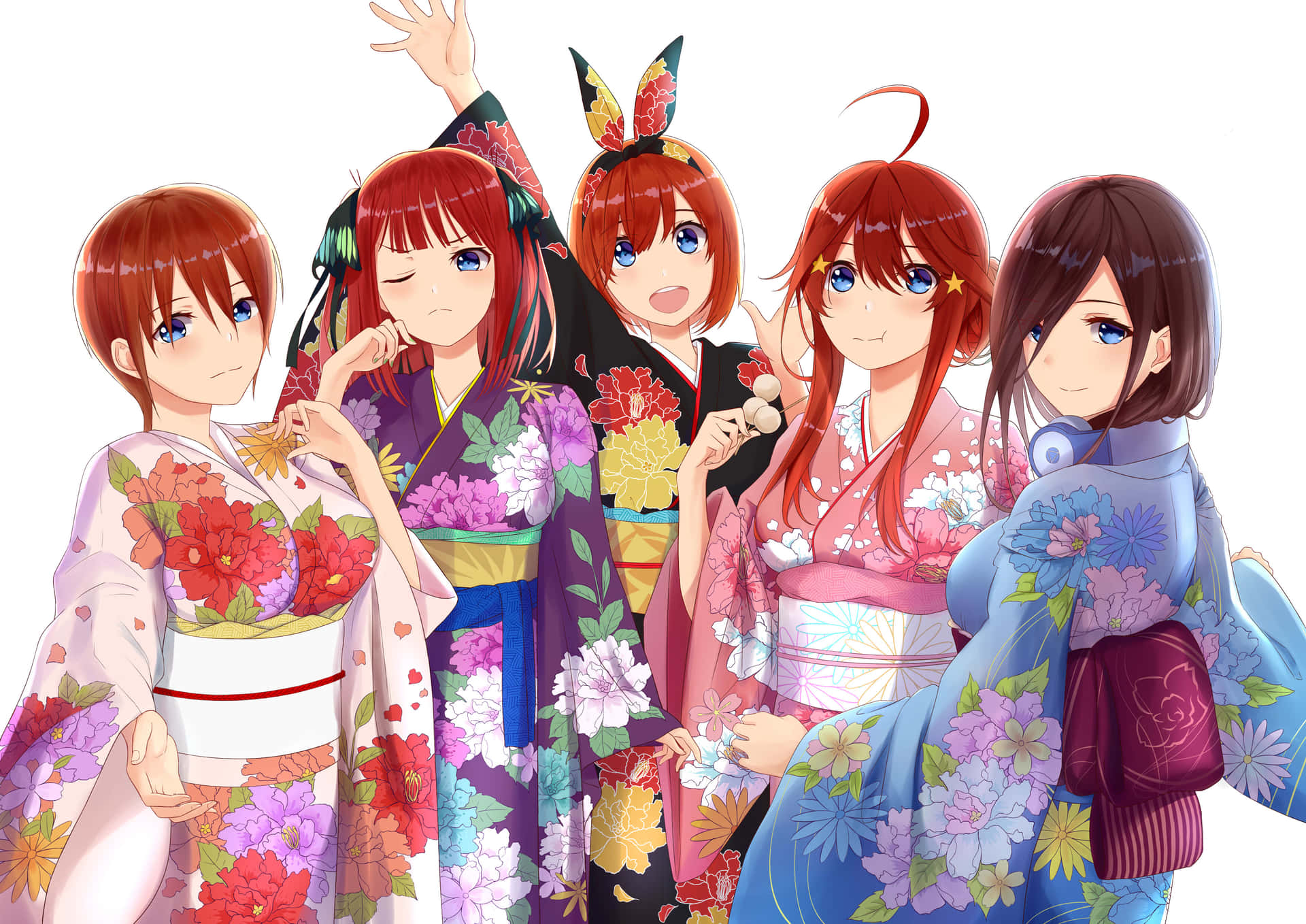The Quintessential Quintuplets In Kimono Background