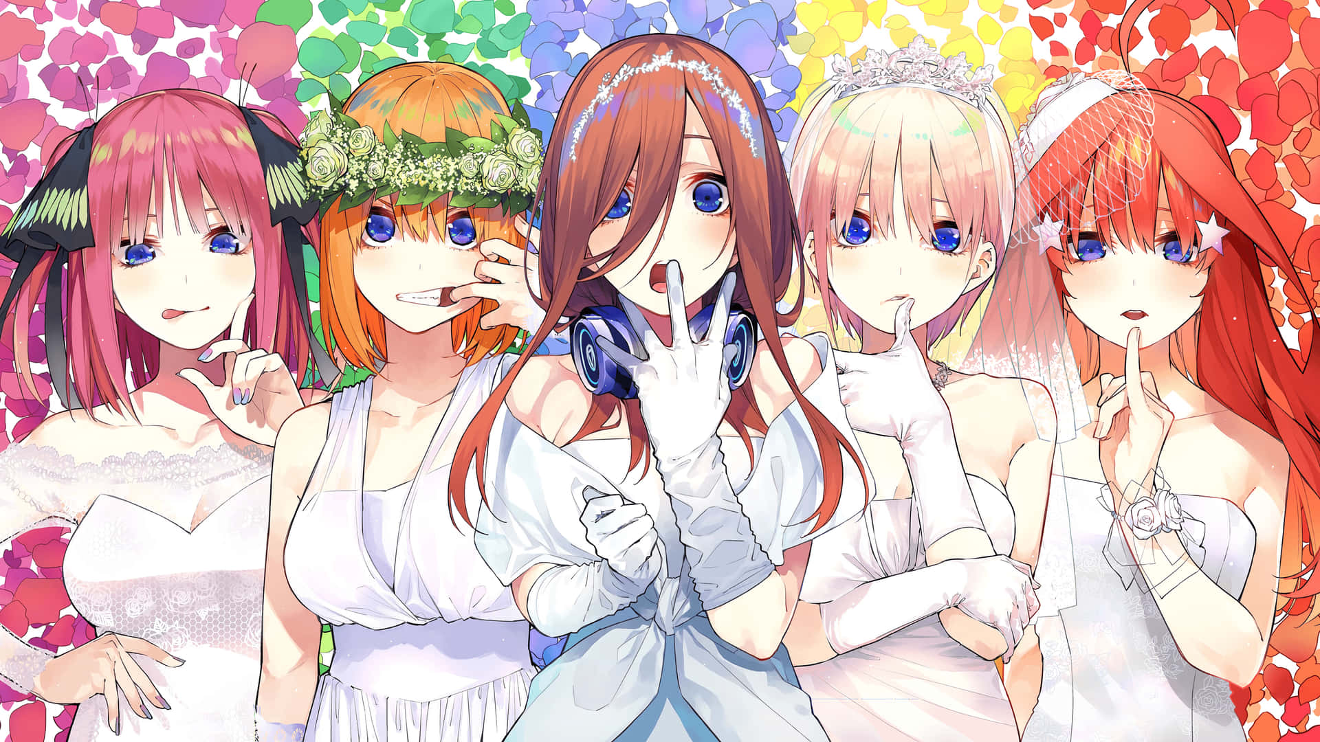 The Quintessential Quintuplets In Their Wedding Dresses Background
