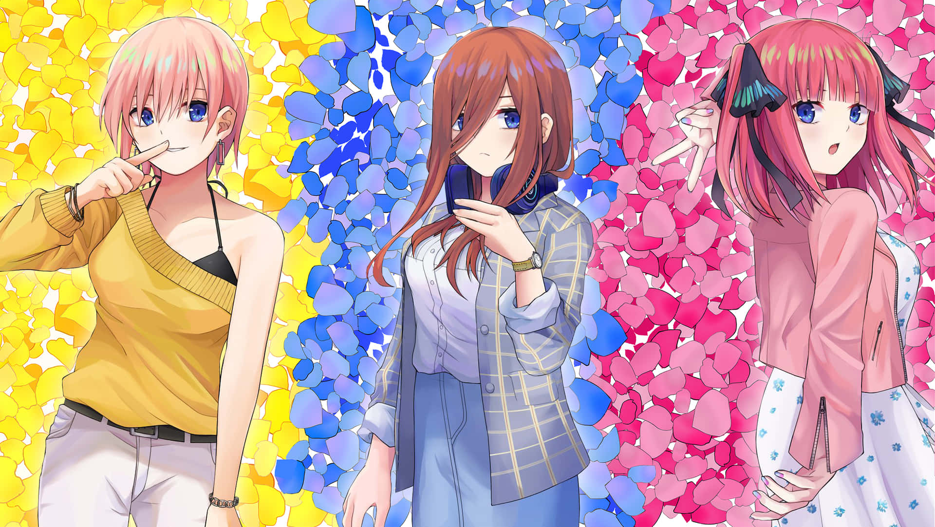 The Quintessential Quintuplets With Floral Background
