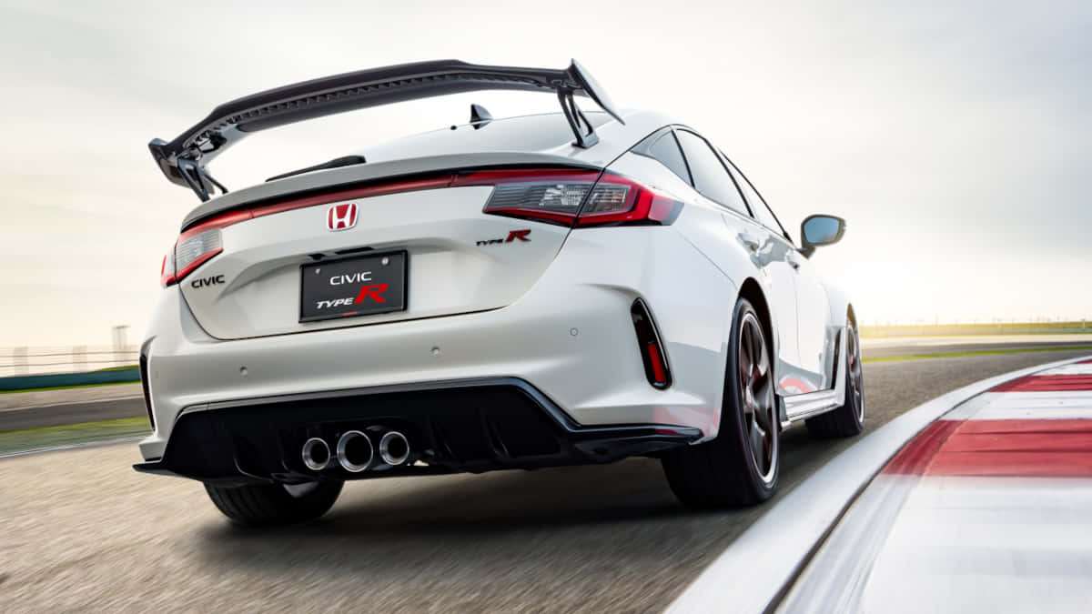 The Rear End Of A White Honda Civic Type R Background