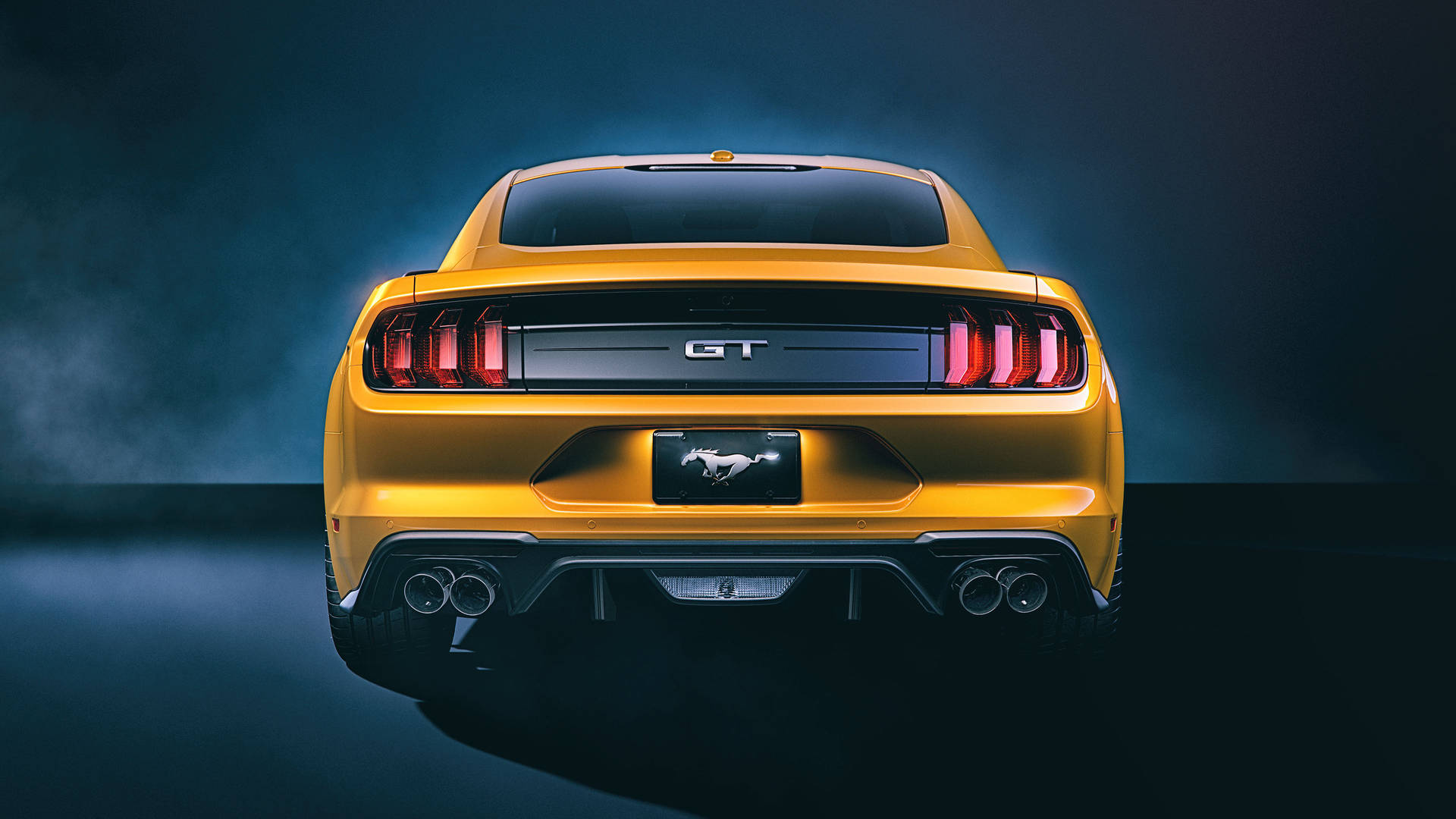 The Rear End Of A Yellow Mustang Background