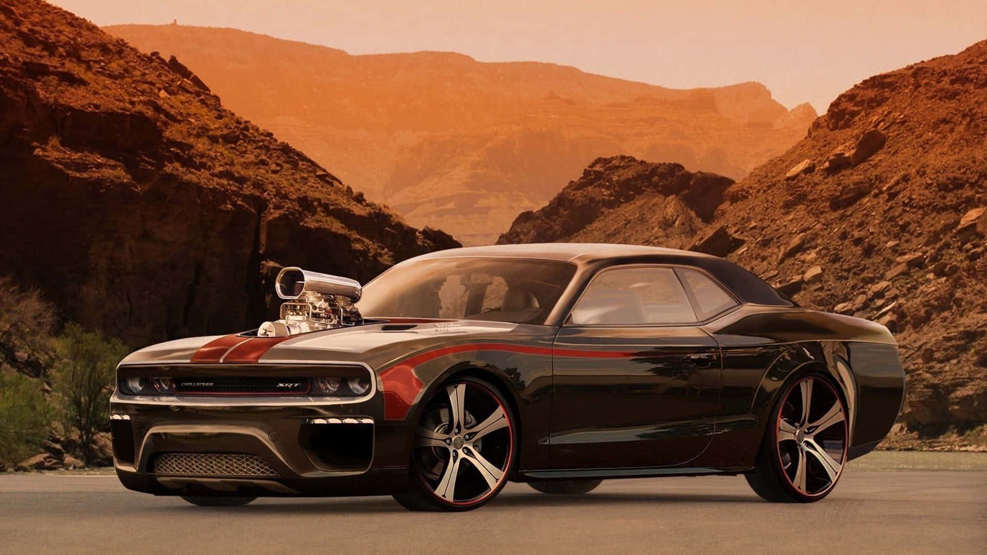 The Rear View Of A Powerful Dodge Hellcat Background