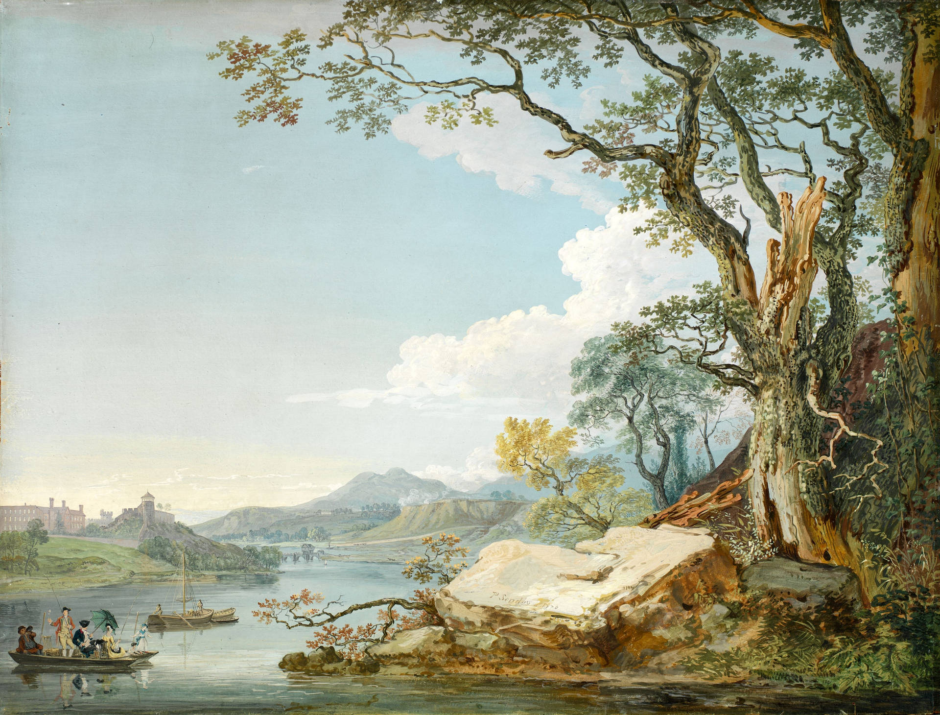 The River Severn At Shrewsbury Shropshire Painting Background