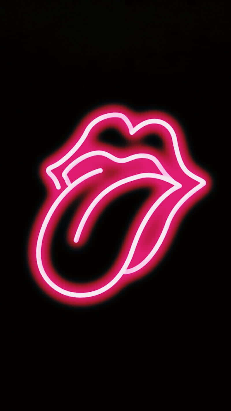 The Rolling Stones Neon Logo On A Black Background