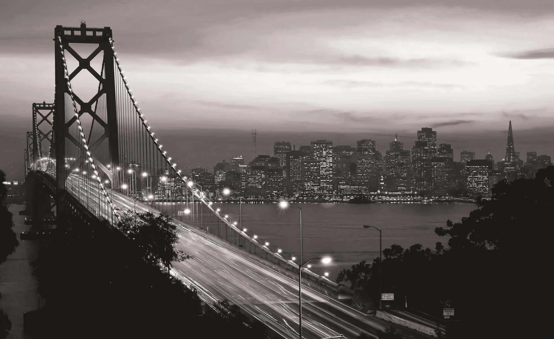 The San Francisco Skyline At Night As Seen In Black And White