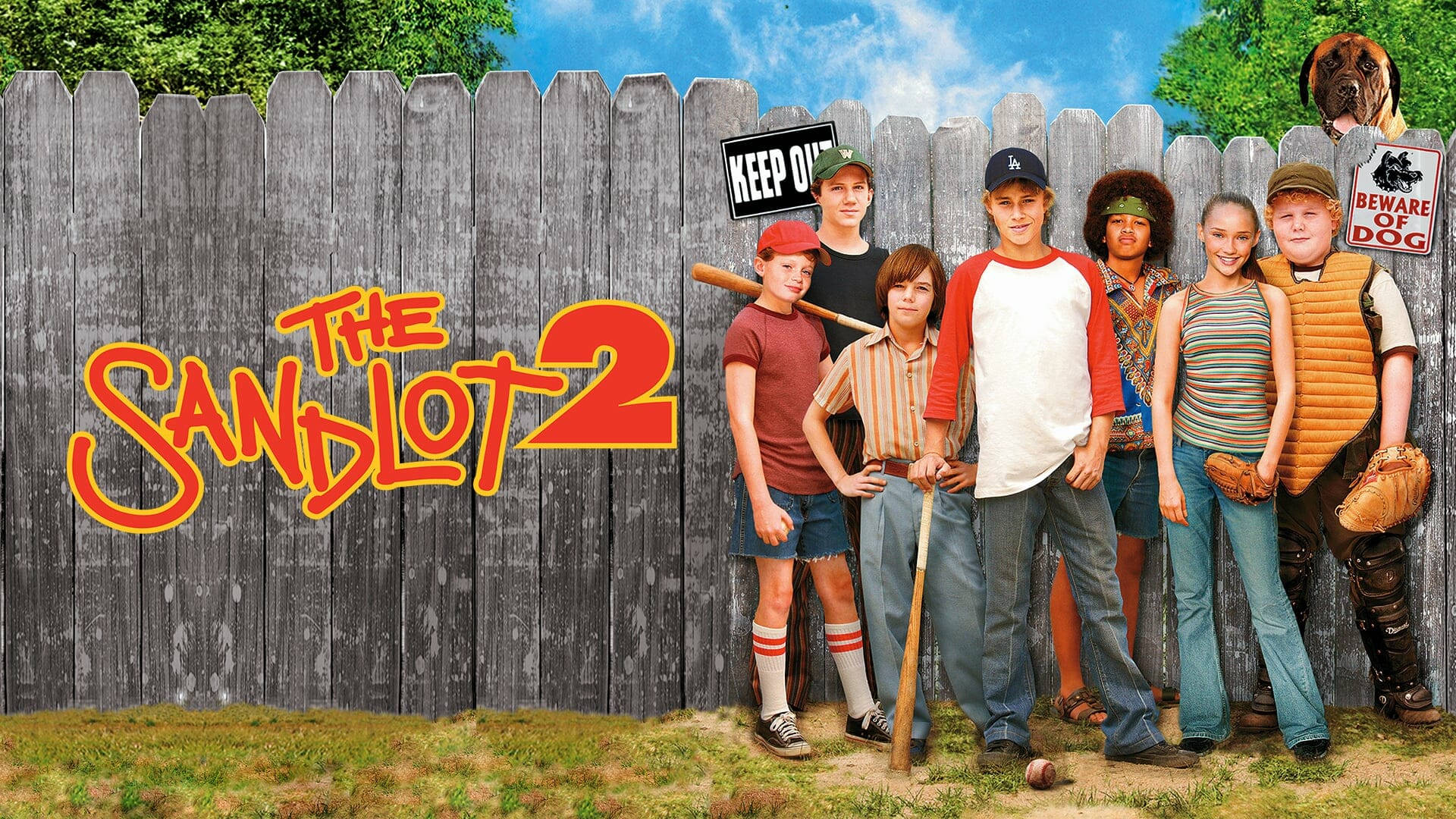 The Sandlot 2 Poster With The Characters Standing In Front Of A Fence Background