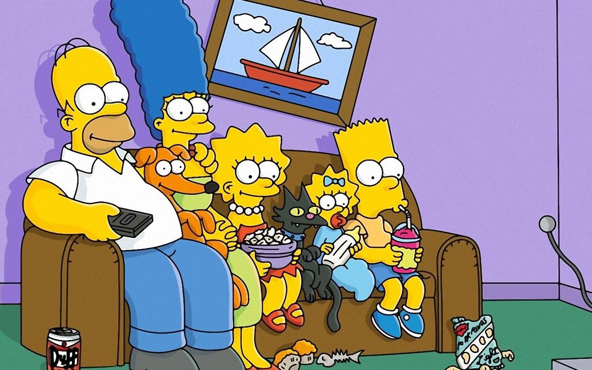 The Simpson Family Amicably Watching Tv In The Simpsons Movie. Background