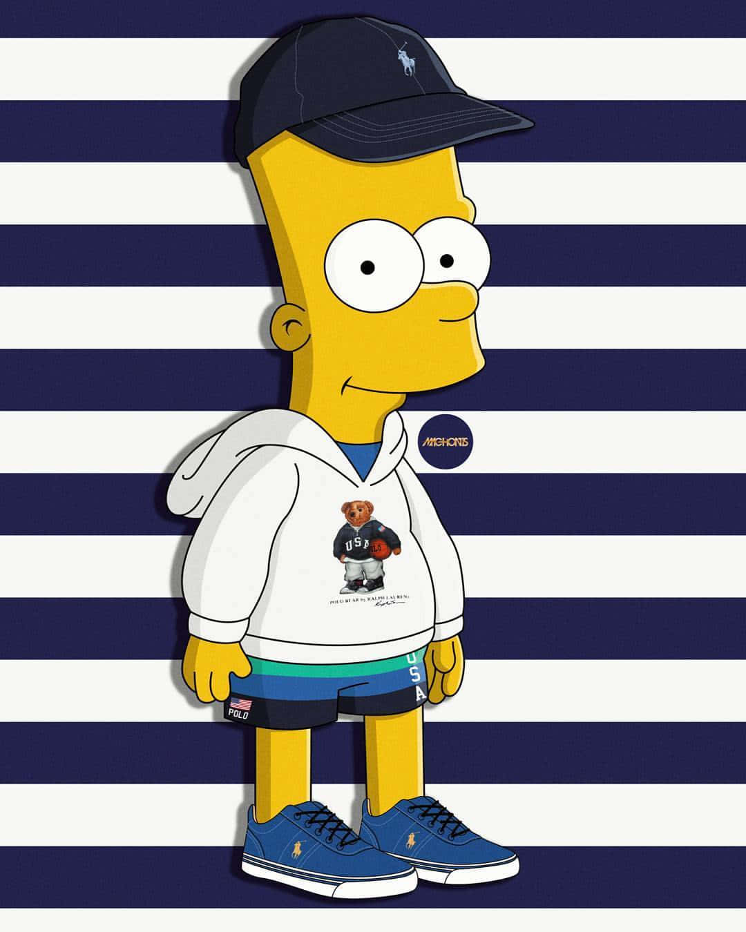 The Simpsons Character Is Standing On A Striped Background Background