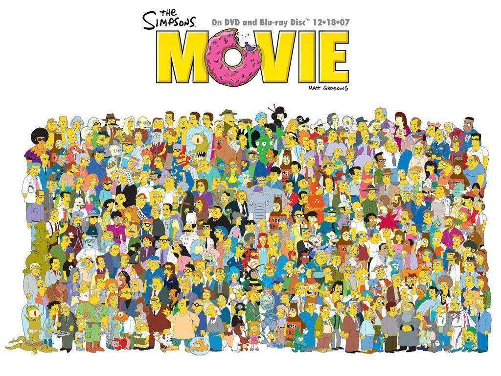 The Simpsons Family With Co-characters In Movie Background