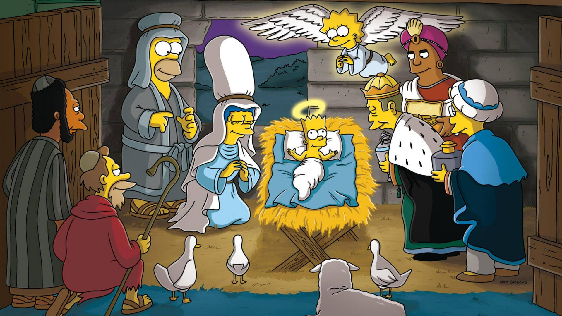 The Simpsons Movie Manger Parody Background