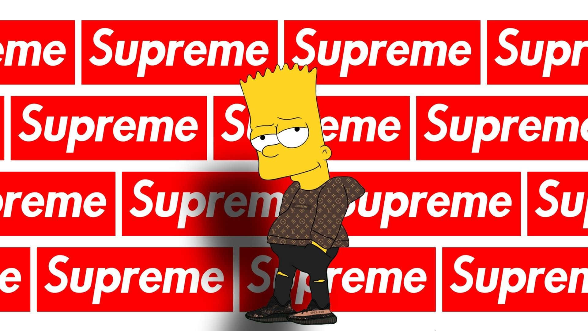 The Simpsons Standing In Front Of A Supreme Sign