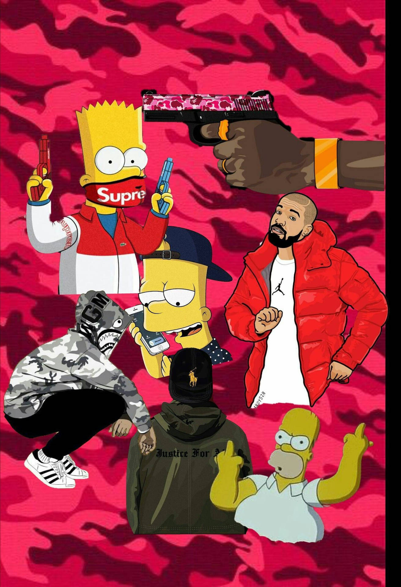 The Simpsons With Bape Cartoon Background