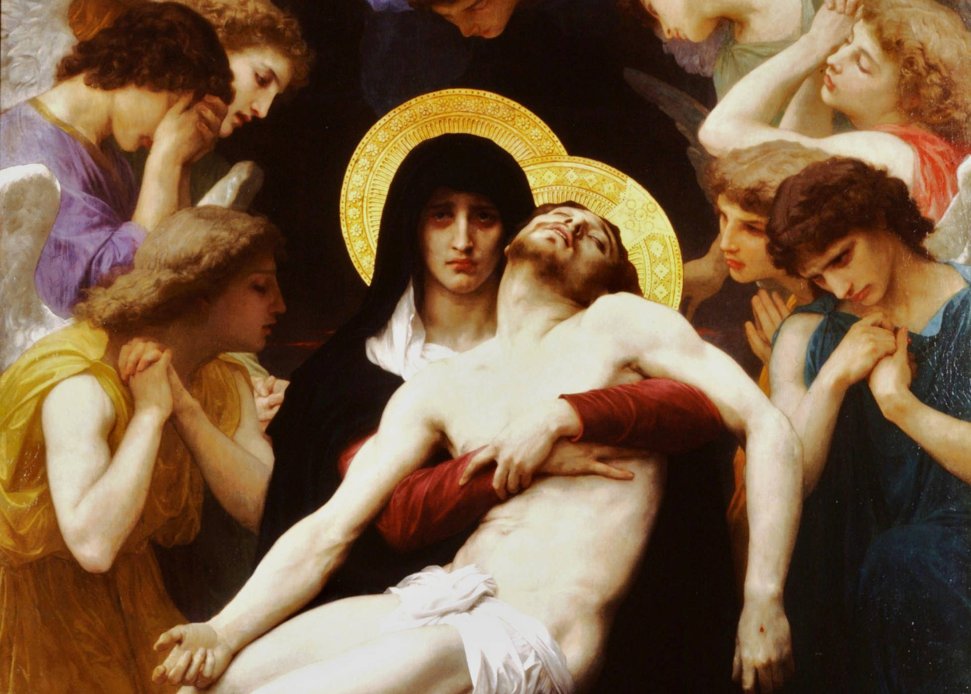 The Solemn Moment: Mary Holding Jesus After The Crucifixion Background