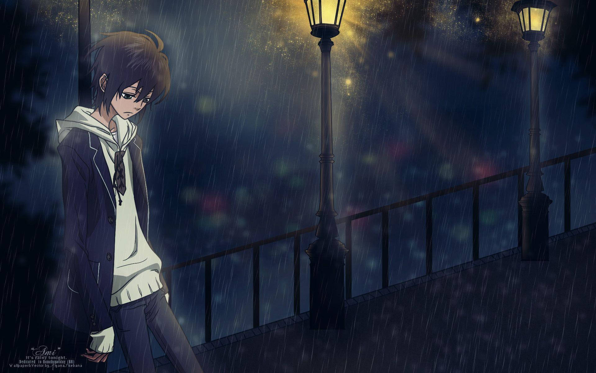 The Street Lamp Anime Boy Sad Aesthetic Background