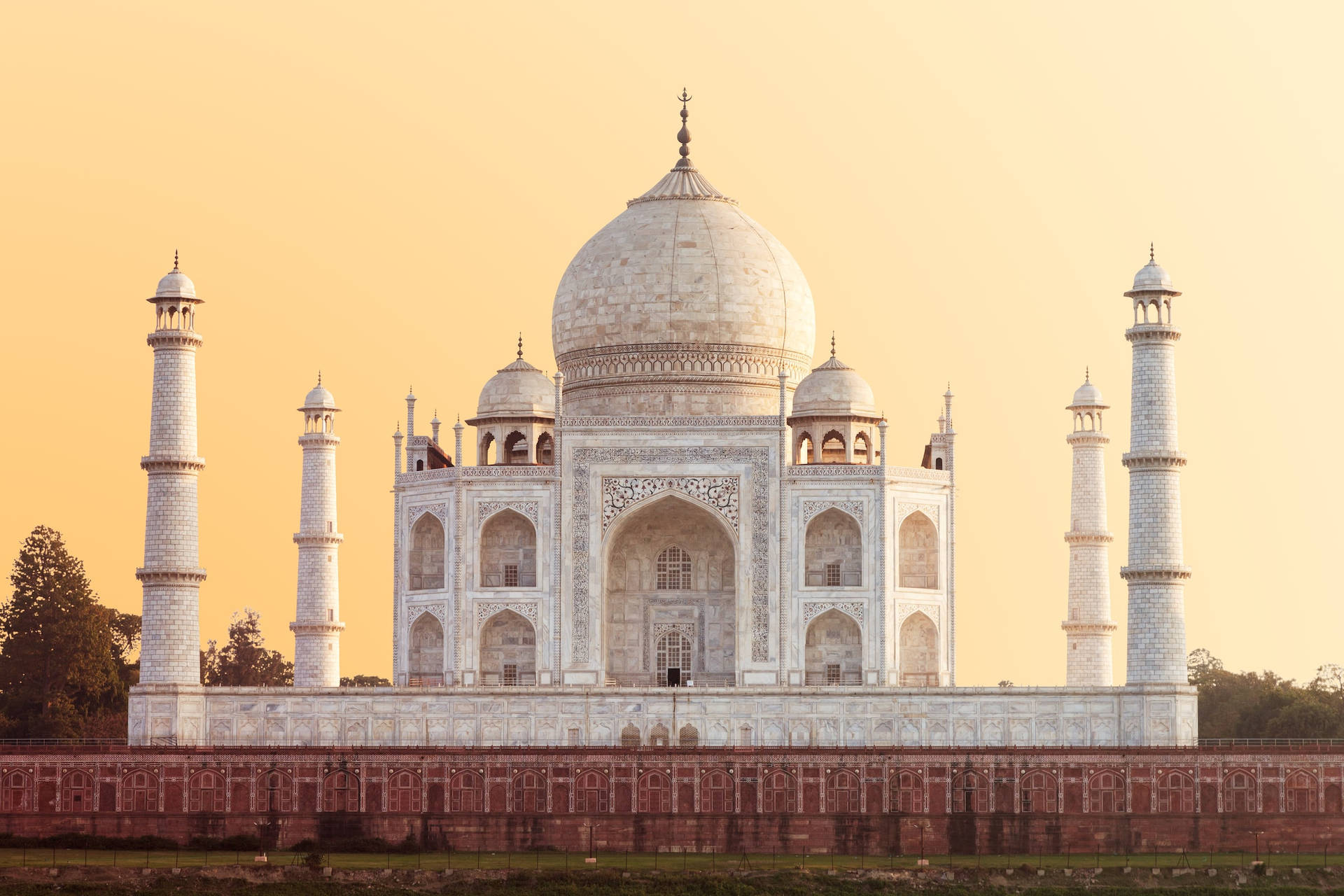 The Taj Mahal And The Yellow Sky Background