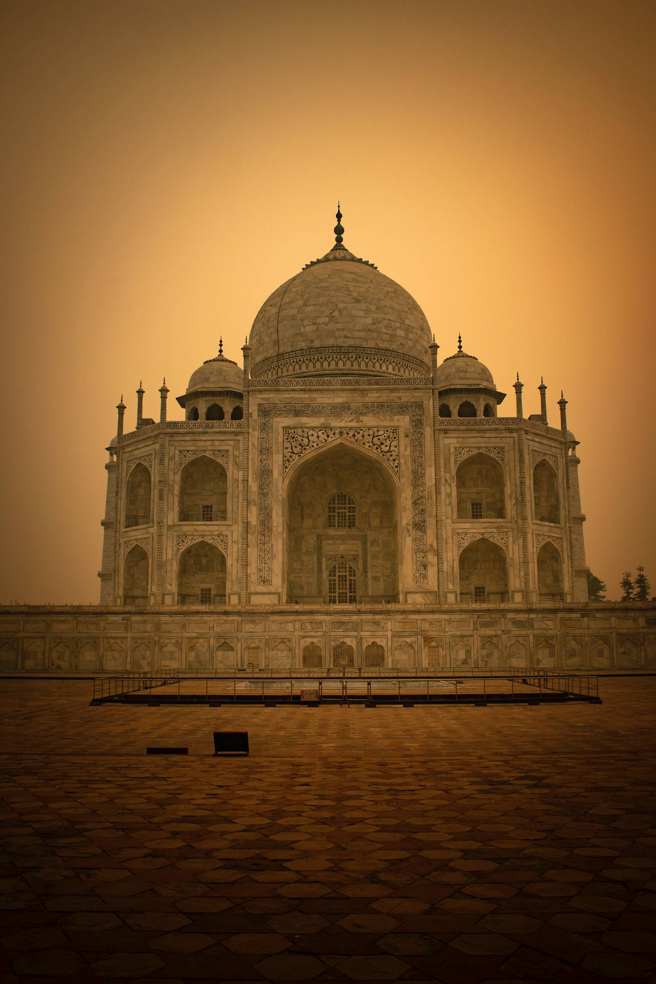 The Taj Mahal Hallway In Sepia Effect Background