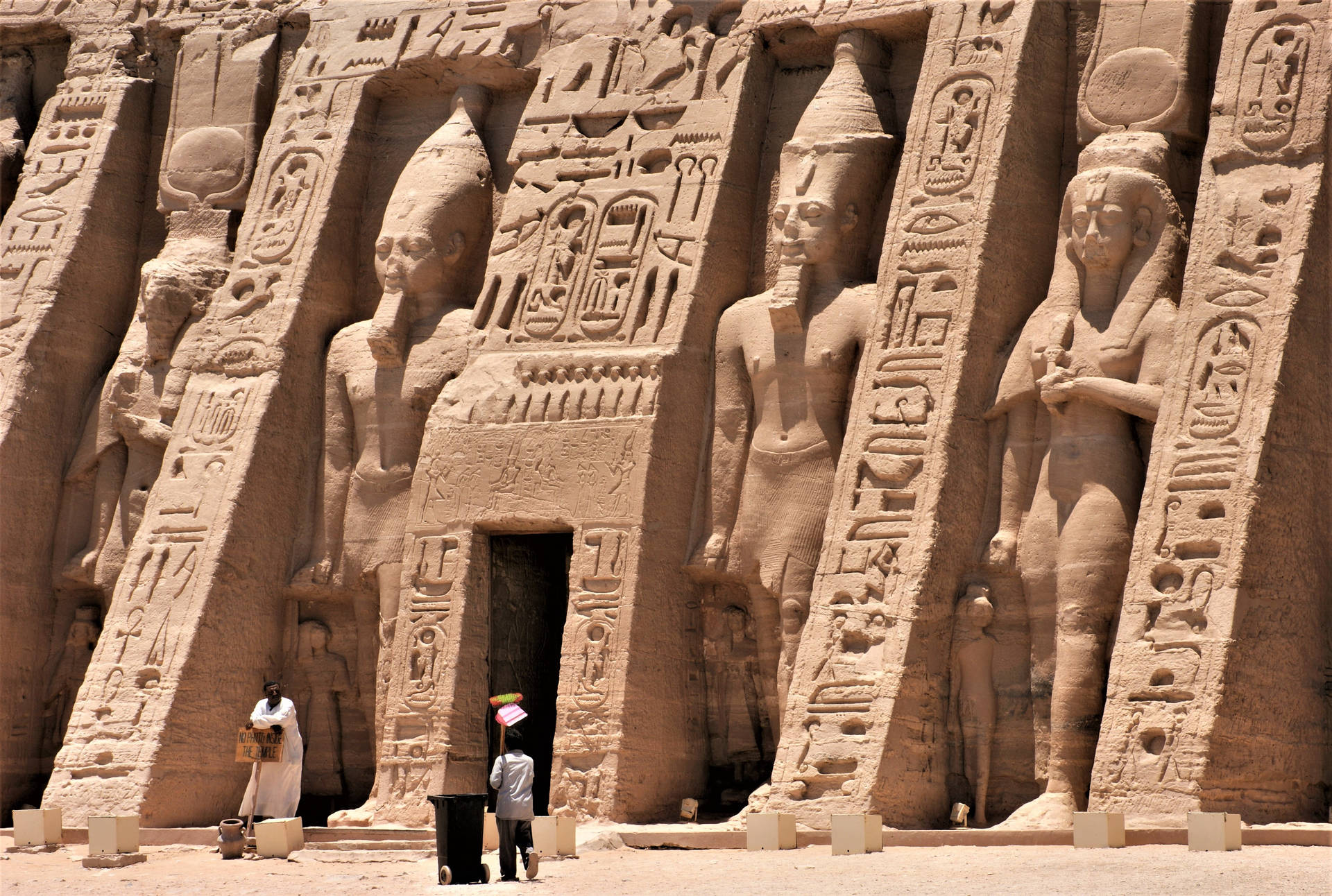 The Temple Of Hathor In Abu Simbel Background