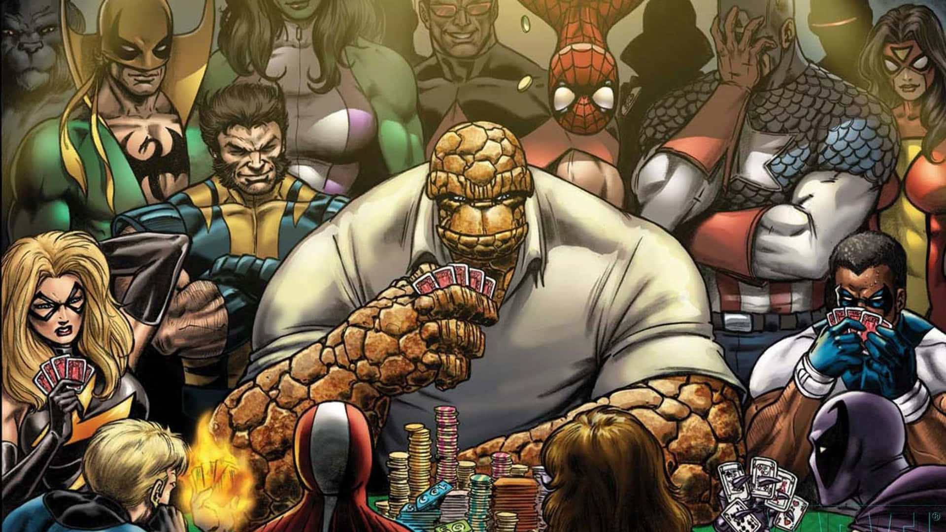 The Thing Playing Uno In Marvel Comics 2560x1440 Background