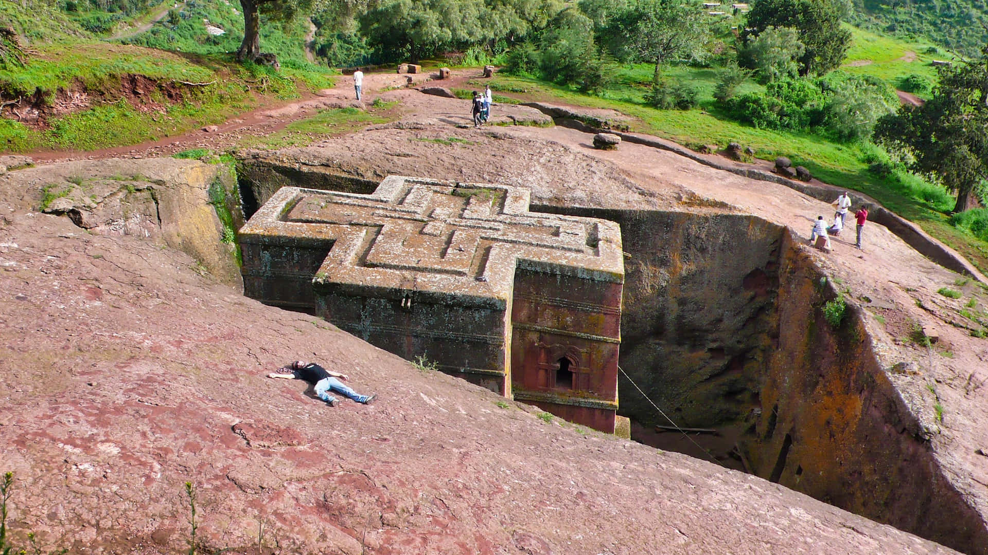The Tilted Slopes Above St. George Church In Lalibela Background