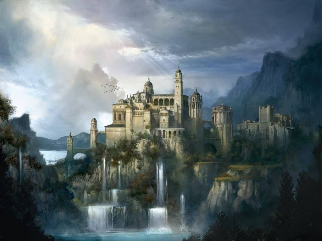 The Timeless Beauty Of A Medieval Waterfall Castle Background