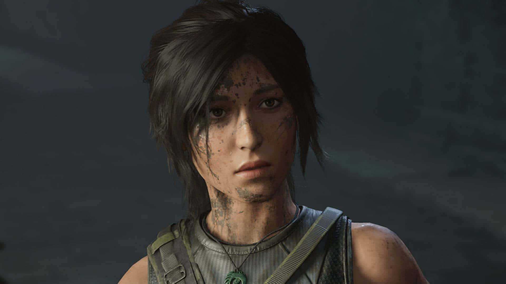 The Tomb Raider Character Is Looking At The Camera Background